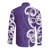 Violet Green Maori Long Sleeve Button Shirt Koru Kowhaiwhai - Polynesian Pride
