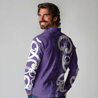 Violet Green Maori Long Sleeve Polo Shirt Koru Kowhaiwhai - Polynesian Pride