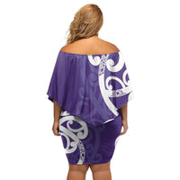 Violet Green Maori Off Shoulder Short Dress Koru Kowhaiwhai - Polynesian Pride