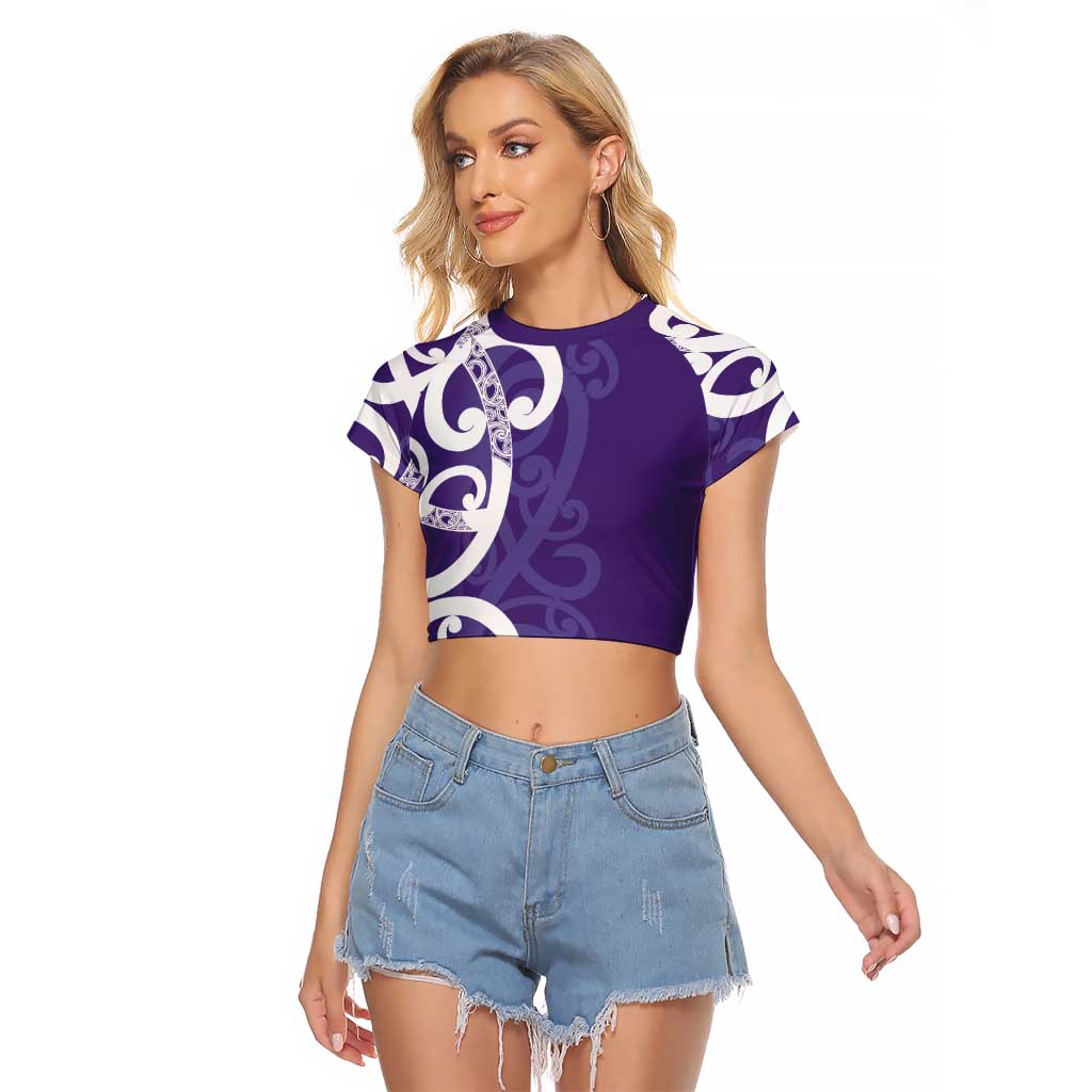 Violet Green Maori Raglan Cropped T Shirt Koru Kowhaiwhai - Polynesian Pride