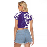 Violet Green Maori Raglan Cropped T Shirt Koru Kowhaiwhai - Polynesian Pride