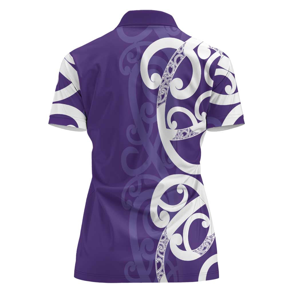 Violet Green Maori Women Polo Shirt Koru Kowhaiwhai - Polynesian Pride