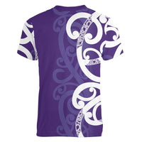 Violet Green Maori Women V-Neck T-Shirt Koru Kowhaiwhai - Polynesian Pride