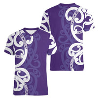 Violet Green Maori Women V-Neck T-Shirt Koru Kowhaiwhai - Polynesian Pride