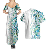 Paua Shell Maori Couples Matching Summer Maxi Dress and Hawaiian Shirt Koru Kowhaiwhai - Polynesian Pride