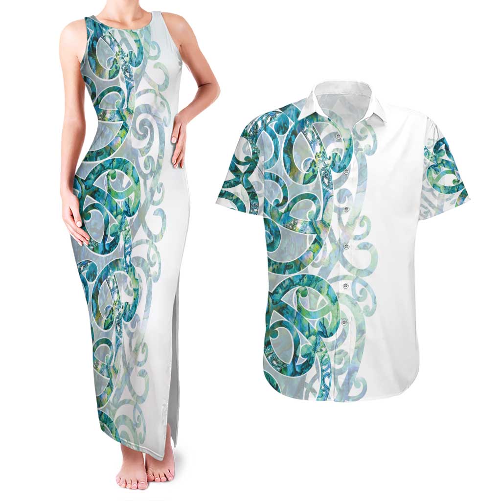 Paua Shell Maori Couples Matching Tank Maxi Dress and Hawaiian Shirt Koru Kowhaiwhai - Polynesian Pride