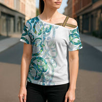 Paua Shell Maori Cross Shoulder Shirt Koru Kowhaiwhai - Polynesian Pride