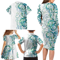 Paua Shell Maori Family Matching Long Sleeve Bodycon Dress and Hawaiian Shirt Koru Kowhaiwhai LT7 - Polynesian Pride