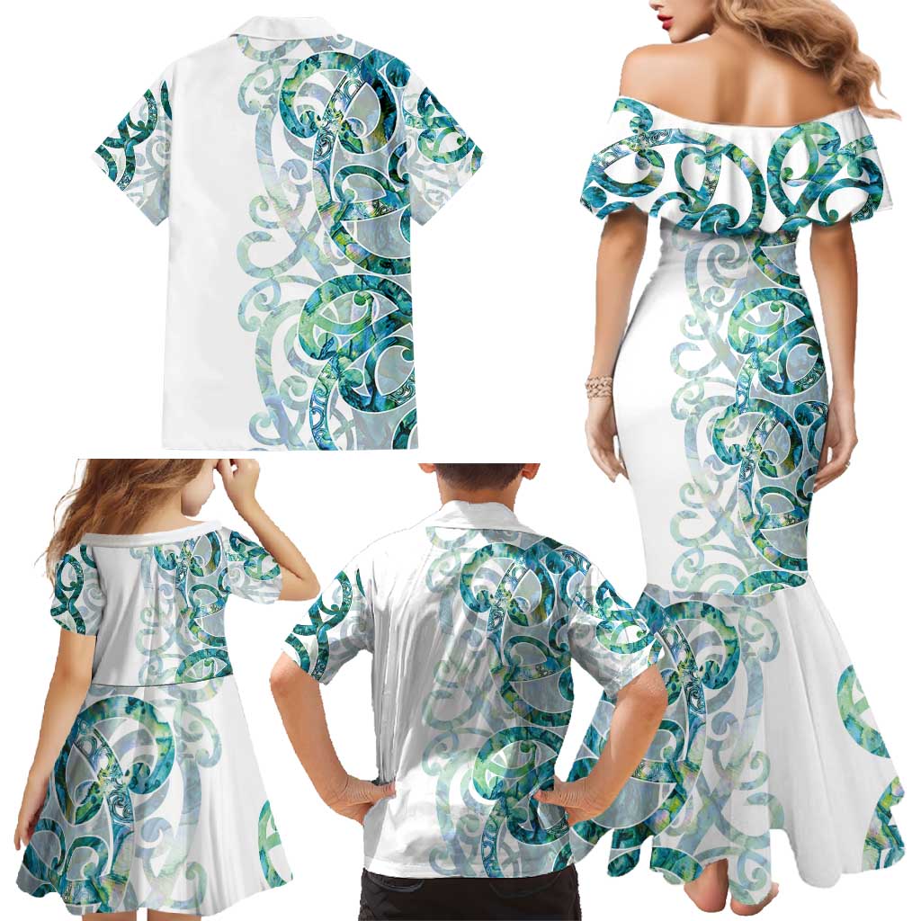 Paua Shell Maori Family Matching Mermaid Dress and Hawaiian Shirt Koru Kowhaiwhai LT7 - Polynesian Pride