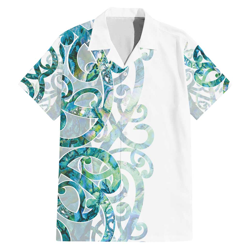 Paua Shell Maori Family Matching Mermaid Dress and Hawaiian Shirt Koru Kowhaiwhai LT7 Dad's Shirt - Short Sleeve White - Polynesian Pride