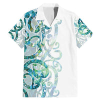 Paua Shell Maori Family Matching Mermaid Dress and Hawaiian Shirt Koru Kowhaiwhai LT7 Dad's Shirt - Short Sleeve White - Polynesian Pride