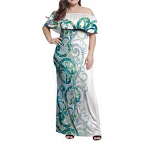 Paua Shell Maori Family Matching Off Shoulder Maxi Dress and Hawaiian Shirt Koru Kowhaiwhai LT7 Mom's Dress White - Polynesian Pride