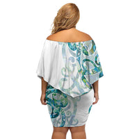Paua Shell Maori Family Matching Off Shoulder Short Dress and Hawaiian Shirt Koru Kowhaiwhai LT7 - Polynesian Pride