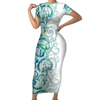 Paua Shell Maori Family Matching Short Sleeve Bodycon Dress and Hawaiian Shirt Koru Kowhaiwhai LT7 Mom's Dress White - Polynesian Pride