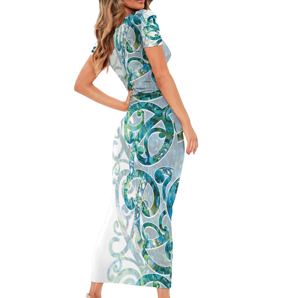 Paua Shell Maori Family Matching Short Sleeve Bodycon Dress and Hawaiian Shirt Koru Kowhaiwhai LT7 - Polynesian Pride