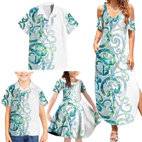 Paua Shell Maori Family Matching Summer Maxi Dress and Hawaiian Shirt Koru Kowhaiwhai LT7 - Polynesian Pride