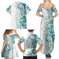 Paua Shell Maori Family Matching Summer Maxi Dress and Hawaiian Shirt Koru Kowhaiwhai LT7 - Polynesian Pride