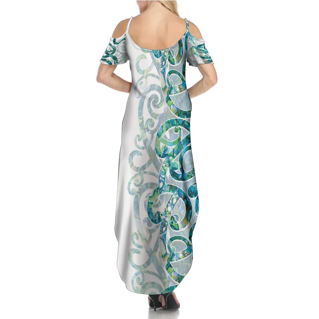 Paua Shell Maori Family Matching Summer Maxi Dress and Hawaiian Shirt Koru Kowhaiwhai LT7 - Polynesian Pride