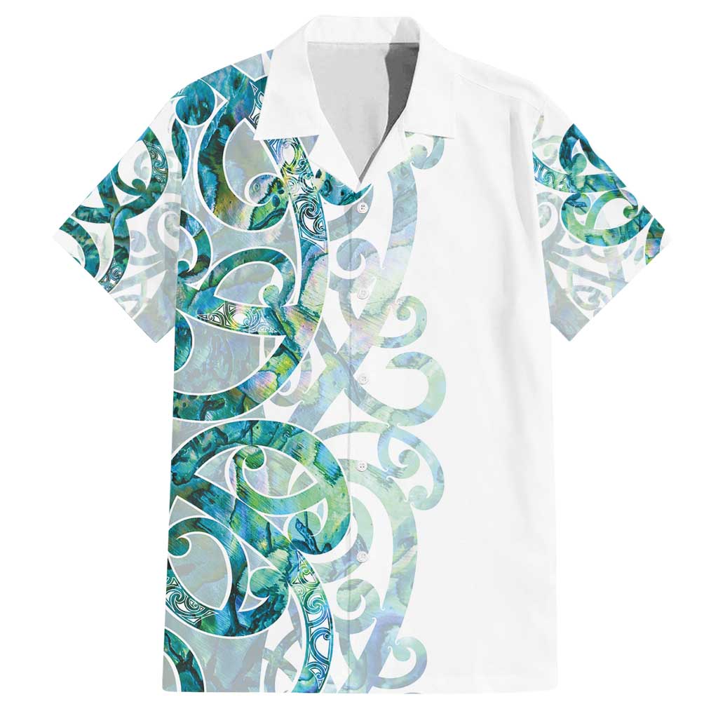 Paua Shell Maori Family Matching Tank Maxi Dress and Hawaiian Shirt Koru Kowhaiwhai LT7 Dad's Shirt - Short Sleeve White - Polynesian Pride