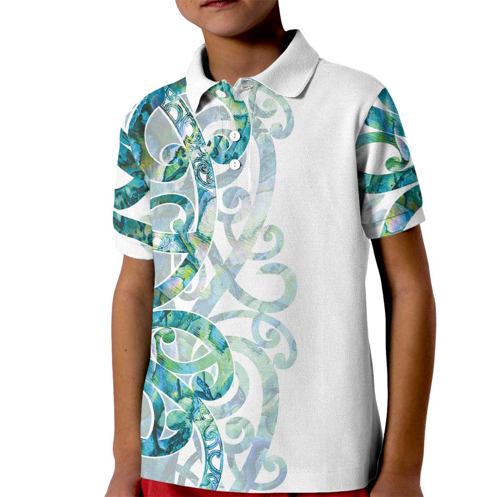 Paua Shell Maori Kid Polo Shirt Koru Kowhaiwhai - Polynesian Pride