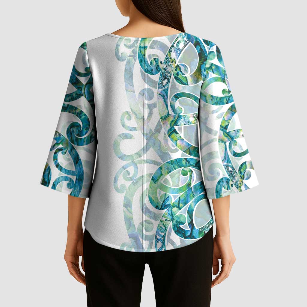 Paua Shell Maori Kimono Sleeve Blouse Koru Kowhaiwhai - Polynesian Pride
