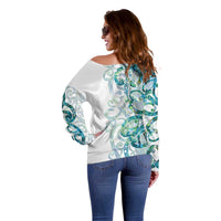 Paua Shell Maori Off Shoulder Sweater Koru Kowhaiwhai - Polynesian Pride