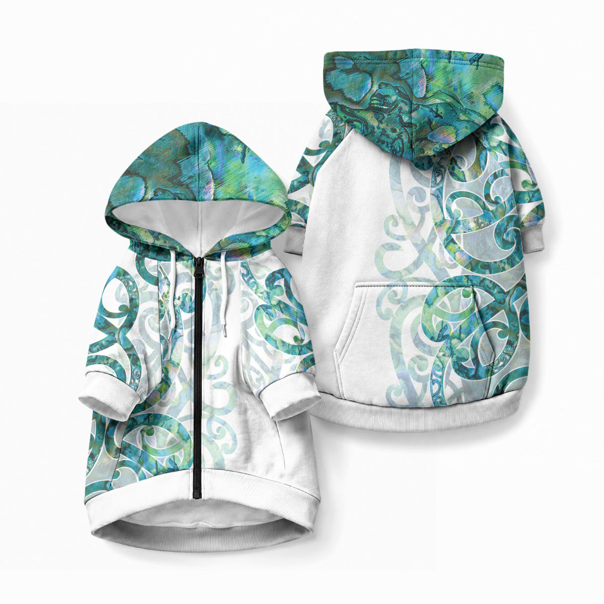 Paua Shell Maori Pet Hoodie Koru Kowhaiwhai