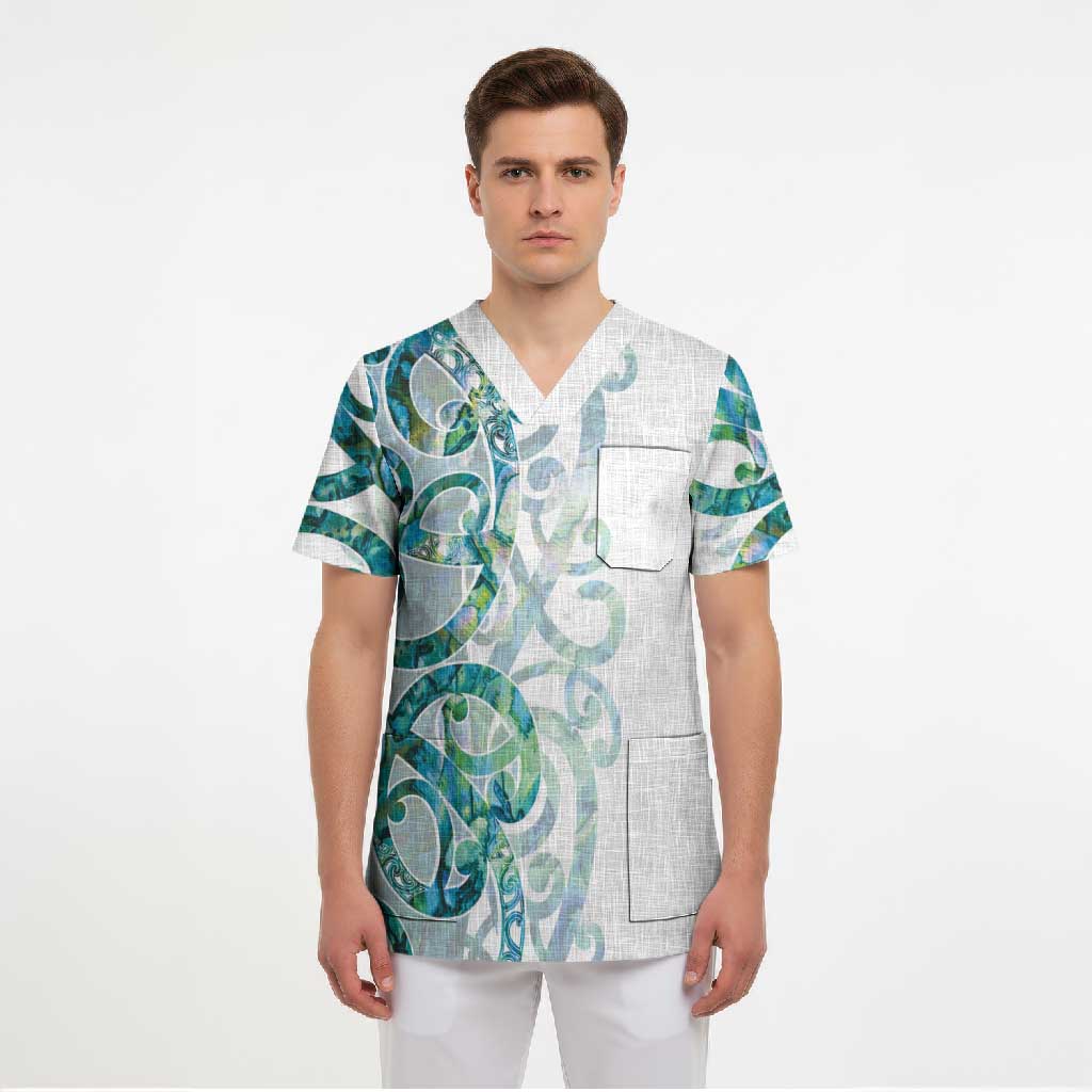 Paua Shell Maori Scrub Top Koru Kowhaiwhai - Polynesian Pride