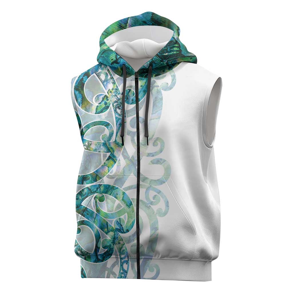 Paua Shell Maori Sleeveless Zip Hoodie Koru Kowhaiwhai - Polynesian Pride