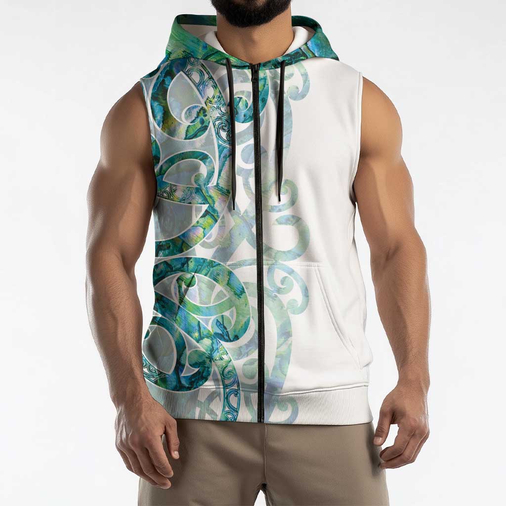 Paua Shell Maori Sleeveless Zip Hoodie Koru Kowhaiwhai - Polynesian Pride