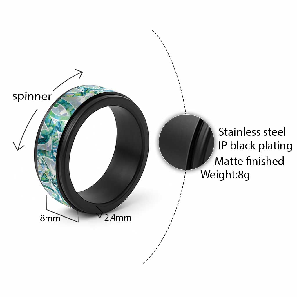 Paua Shell Maori Spinner Ring Koru Kowhaiwhai