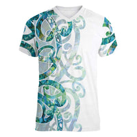 Paua Shell Maori Women V-Neck T-Shirt Koru Kowhaiwhai - Polynesian Pride