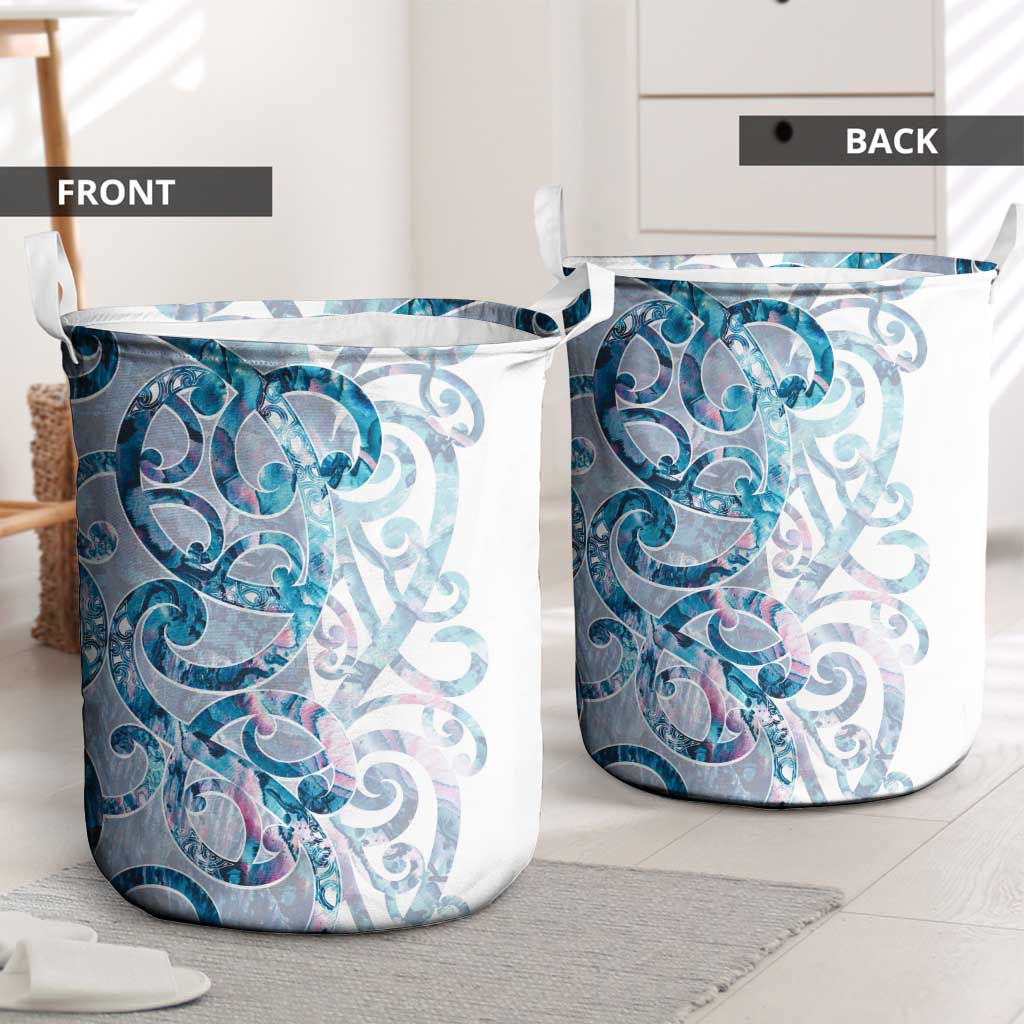 Turquoise Paua Shell Maori Laundry Basket Koru Kowhaiwhai - Polynesian Pride