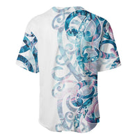 Turquoise Paua Shell Maori Baseball Jersey Koru Kowhaiwhai - Polynesian Pride