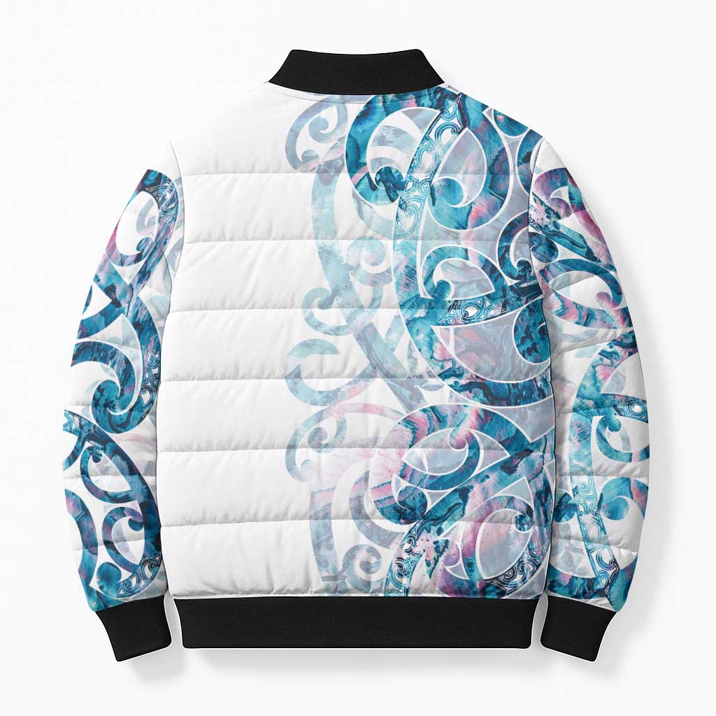 Turquoise Paua Shell Maori Bomber Puffer Jacket Koru Kowhaiwhai - Polynesian Pride