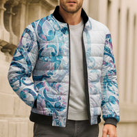 Turquoise Paua Shell Maori Bomber Puffer Jacket Koru Kowhaiwhai - Polynesian Pride
