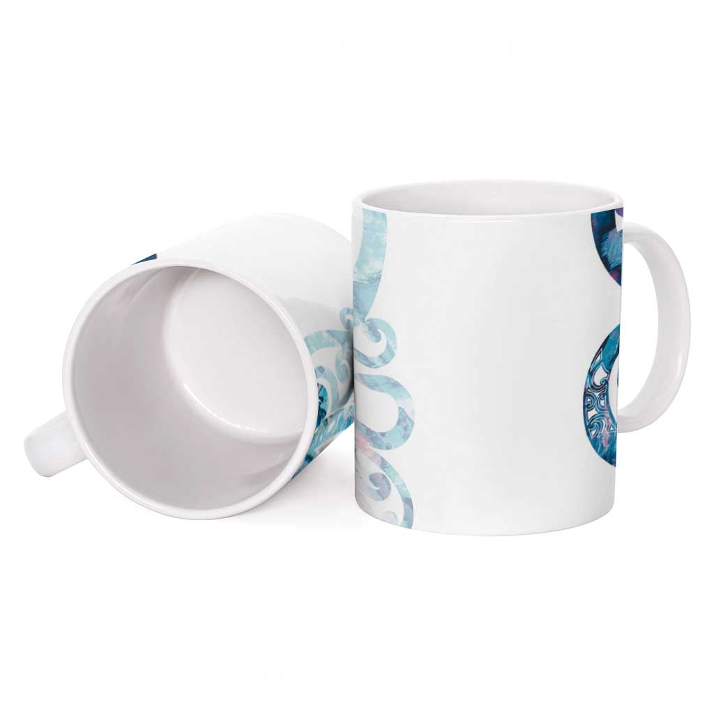 Turquoise Paua Shell Maori Ceramic Mug Koru Kowhaiwhai - Polynesian Pride