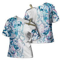 Turquoise Paua Shell Maori Cross Shoulder Shirt Koru Kowhaiwhai - Polynesian Pride