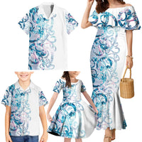 Turquoise Paua Shell Maori Family Matching Mermaid Dress and Hawaiian Shirt Koru Kowhaiwhai LT7 - Polynesian Pride