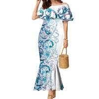 Turquoise Paua Shell Maori Family Matching Mermaid Dress and Hawaiian Shirt Koru Kowhaiwhai LT7 Mom's Dress White - Polynesian Pride