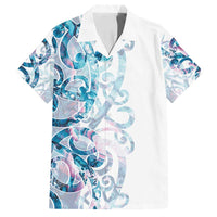 Turquoise Paua Shell Maori Family Matching Off Shoulder Maxi Dress and Hawaiian Shirt Koru Kowhaiwhai LT7 Dad's Shirt - Short Sleeve White - Polynesian Pride