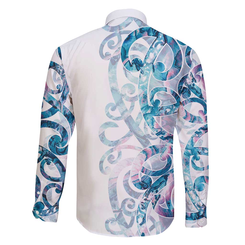 Turquoise Paua Shell Maori Family Matching Off Shoulder Maxi Dress and Hawaiian Shirt Koru Kowhaiwhai LT7 - Polynesian Pride