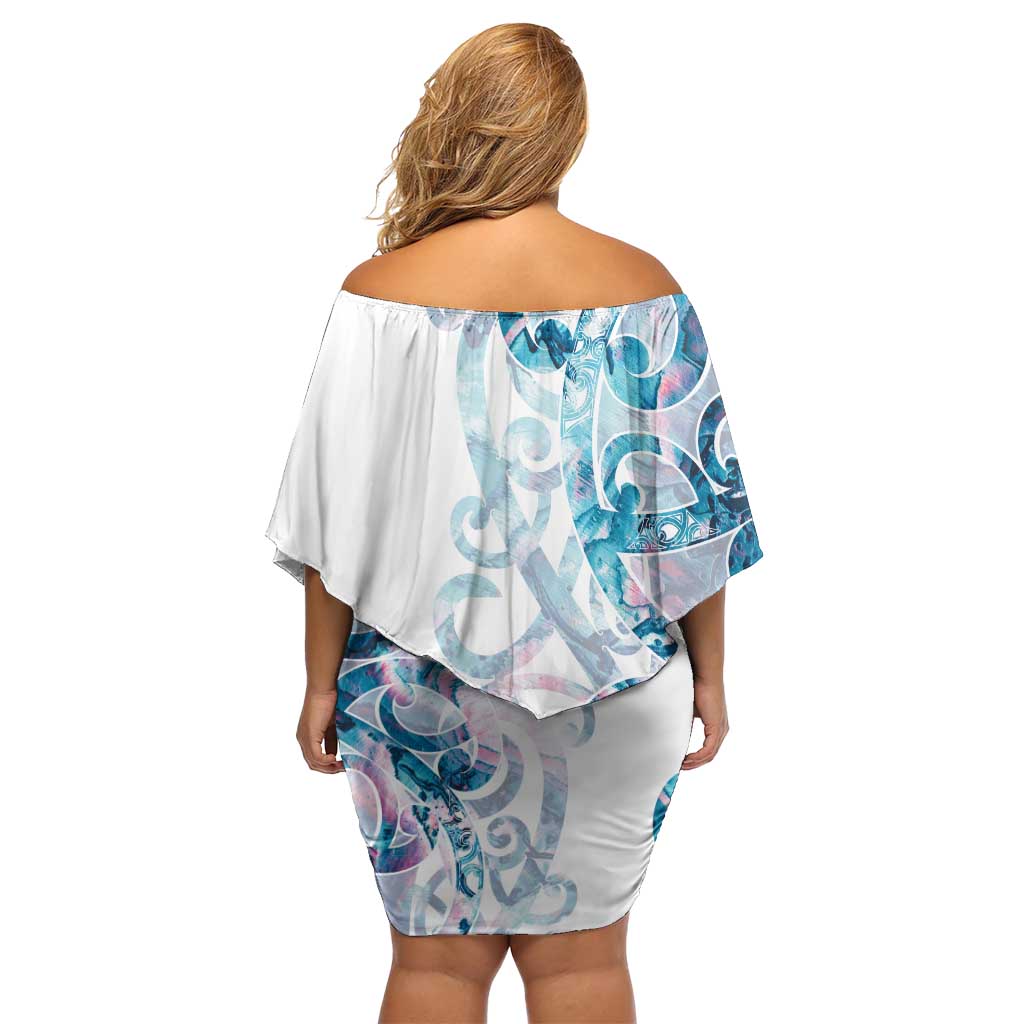 Turquoise Paua Shell Maori Family Matching Off Shoulder Short Dress and Hawaiian Shirt Koru Kowhaiwhai LT7 - Polynesian Pride