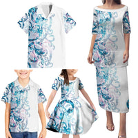 Turquoise Paua Shell Maori Family Matching Puletasi and Hawaiian Shirt Koru Kowhaiwhai - Polynesian Pride