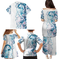 Turquoise Paua Shell Maori Family Matching Puletasi and Hawaiian Shirt Koru Kowhaiwhai - Polynesian Pride