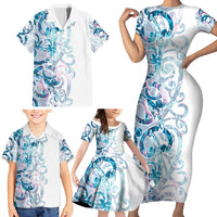 Turquoise Paua Shell Maori Family Matching Short Sleeve Bodycon Dress and Hawaiian Shirt Koru Kowhaiwhai LT7 - Polynesian Pride