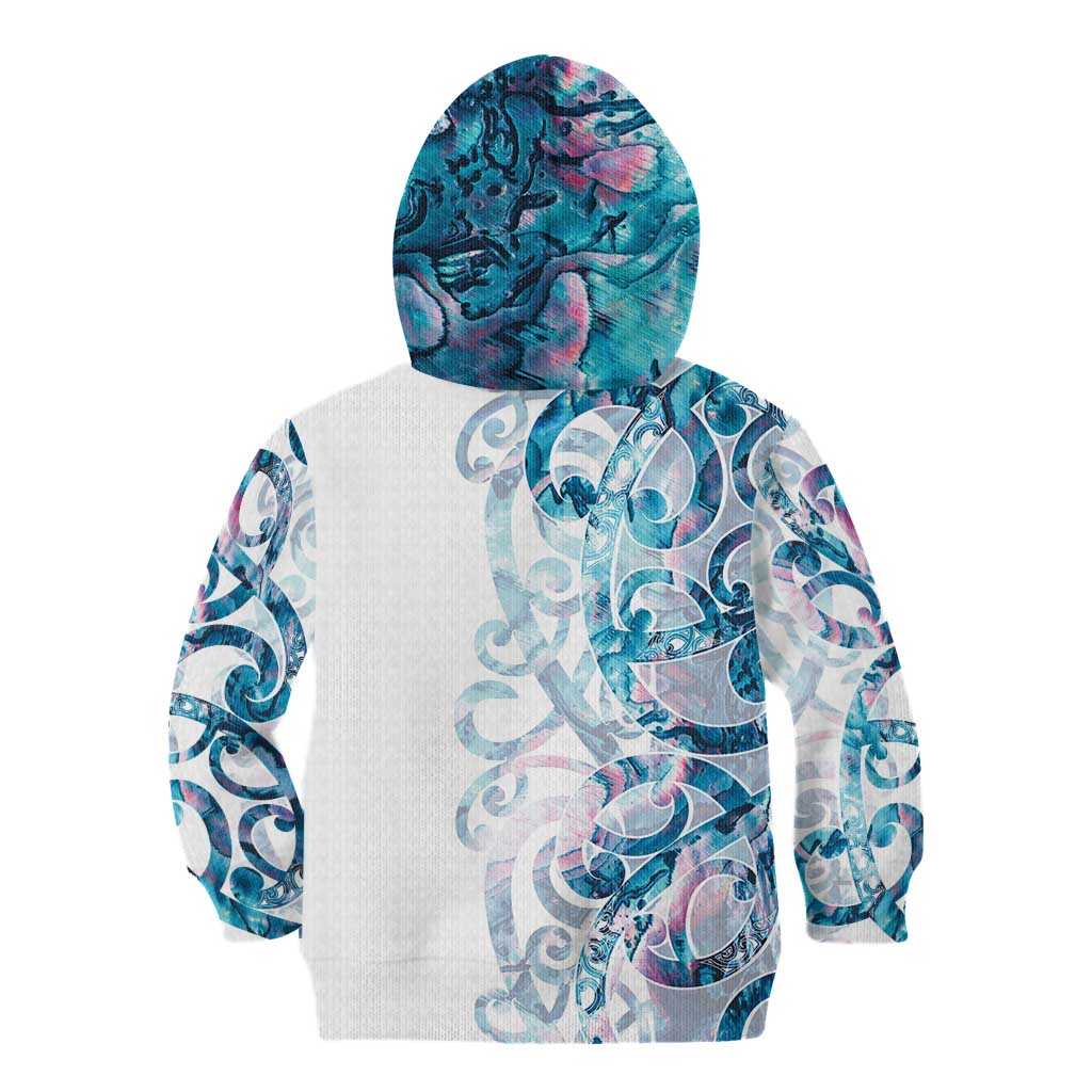 Turquoise Paua Shell Maori Kid Hoodie Koru Kowhaiwhai - Polynesian Pride