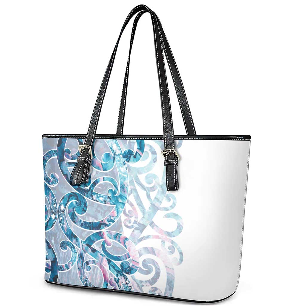 Turquoise Paua Shell Maori Leather Tote Bag Koru Kowhaiwhai - Polynesian Pride