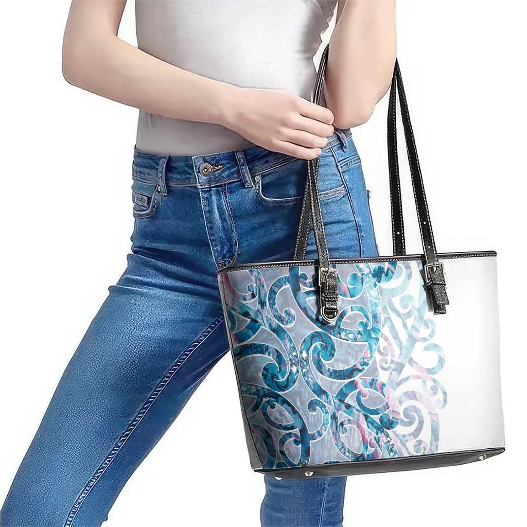 Turquoise Paua Shell Maori Leather Tote Bag Koru Kowhaiwhai - Polynesian Pride
