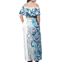 Turquoise Paua Shell Maori Off Shoulder Maxi Dress Koru Kowhaiwhai - Polynesian Pride